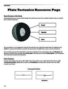 resources  Plate Tectonics Resource Page Basic Structure of the Earth Understanding plate tectonics requires a little knowledge of the earth’s basic structure. If you could slice through the earth, you would find that 