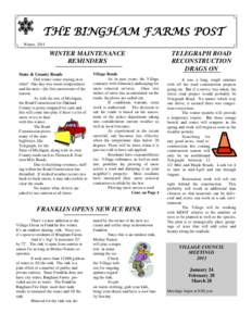 THE BINGHAM FARMS POST Winter, 2011 WINTER MAINTENANCE REMINDERS State & County Roads