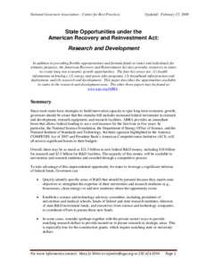 State Opportunities under the American Recovery and Reinvestment Act:  Research and Development