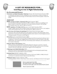 A List of Resources for Learning to Live in Right Relationship