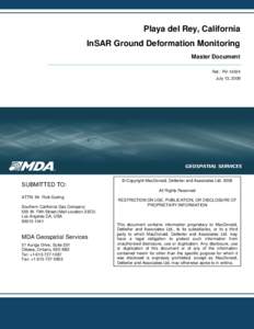 Playa del Rey, California InSAR Ground Deformation Monitoring Master Document Ref.: RV[removed]July 13, 2009