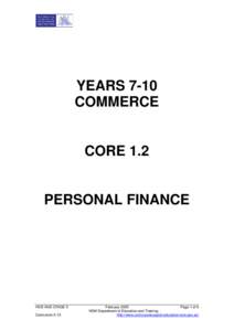 YEARS 7-10 COMMERCE CORE 1.2  PERSONAL FINANCE