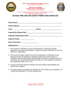 STATE OF NEW HAMPSHIRE DEPARTMENT OF SAFETY John J. Barthelmes, Commissioner Division of Fire Safety OFFICE OF THE STATE FIRE MARSHAL J. William Degnan, State Fire Marshal