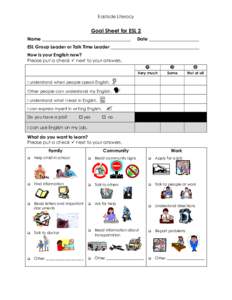 Eastside Literacy  Goal Sheet for ESL 2 Name _______________________________________  Date ______________________