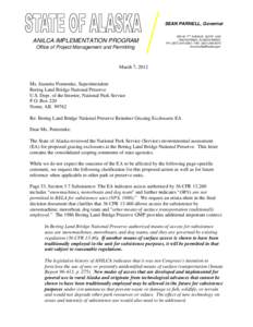 SEAN PARNELL, Governor  ANILCA IMPLEMENTATION PROGRAM Office of Project Management and Permitting  550 W. 7TH AVENUE, SUITE 1430