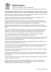 Strong Plan delivers for national parks, sport and racing