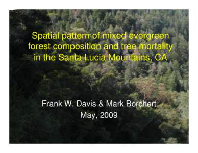 Spatial pattern of mixed evergreen forest composition and tree mortality in the Santa Lucia Mountains, CA Frank W. Davis & Mark Borchert May, 2009