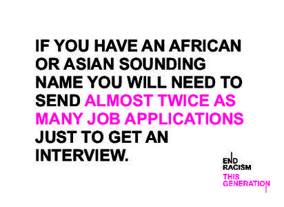 IF YOU HAVE AN AFRICAN OR ASIAN SOUNDING NAME YOU WILL NEED TO SEND ALMOST TWICE AS MANY JOB APPLICATIONS JUST TO GET AN