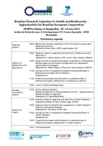 Preliminary agenda of Brazil info days in Montpellier – 22 May 2012