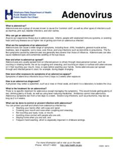 Oklahoma State Department of Health Acute Disease Service Public Health Fact Sheet Adenovirus