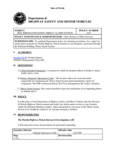 State of Florida  Department of HIGHWAY SAFETY AND MOTOR VEHICLES SUBJECT NEIL KIRKMAN BUILDING THREAT ALARM SYSTEM