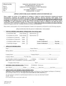 INDIVIDUAL CHECK SHEET FOR LEAD CERTIFICATION