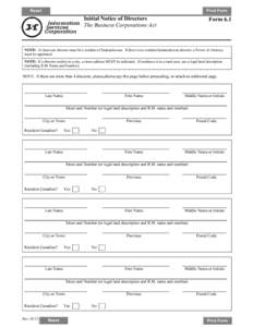 Print Form  Reset Initial Notice of Directors The Business Corporations Act