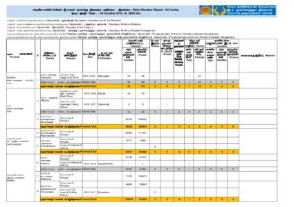 දදනික තත්ත්ල ලාර්තාල -ශ්‍රී ඼ංකාල / ehshe;j epiyik mwpf;if - ,yq;if / Daily Situation Report - Sri Lanka දිනය / jpfjp / Date / : 29 October 2014 at 0900 hrs
