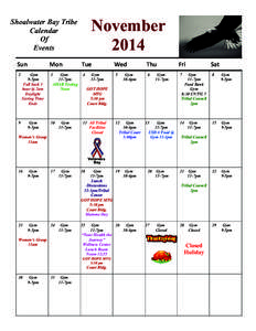 November 2014 Shoalwater Bay Tribe Calendar Of