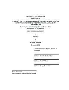 UNIVERSITY of CALIFORNIA SANTA CRUZ A STUDY OF TEV EMISSION FROM THE CRAB NEBULA AND SELECTED AGN USING THE MILAGRO GAMMA-RAY OBSERVATORY