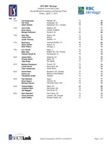 2015 RBC Heritage Harbour Town Golf Links Second Round Groupings and Starting Times Friday, April 17, 2015 TEE