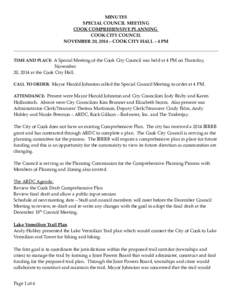 MINUTES SPECIAL COUNCIL MEETING COOK COMPREHENSIVE PLANNING COOK CITY COUNCIL NOVEMBER 20, 2014 – COOK CITY HALL – 4 PM