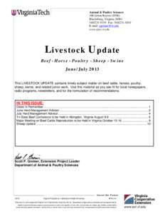 Animal & Poultry Sciences 366 Litton Reaves[removed]Blacksburg, Virginia[removed]9159 Fax: [removed]E-mail: [removed] www.apsc.vt.edu