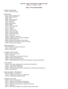 PART 1033—MILK IN THE MIDEAST MARKETING AREA  Effective: October 1, 2012 Subpart - Order Regulating Handling  GENERAL PROVISIONS