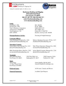 Buchanan Hauling and Rigging 4625 Industrial Road Fort Wayne, IN1877(PF)  www.buchananhauling.com