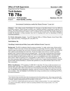 Thrift Bulletin 78a, Investment Limitations under the Home Owners' Loan Act, December 2003
