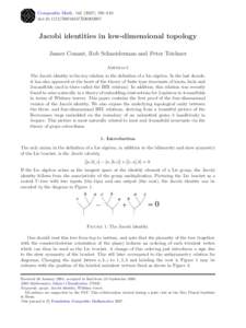 Compositio Math–810 doi:S0010437X06002697 Jacobi identities in low-dimensional topology James Conant, Rob Schneiderman and Peter Teichner Abstract