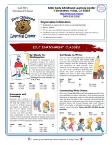 IUSD Early Childhood Learning Center 1 Smoketree, Irvine, CAFall 2013 Enrichment Classes