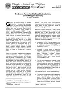 No[removed]March-April 2010 The Greece Turmoil and its Possible Implications on the Philippine Economy By Roy R. Hernandez 1