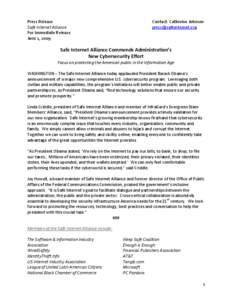 Press Release Safe Internet Alliance For Immediate Release June 1, 2009  Contact: Catherine Johnson