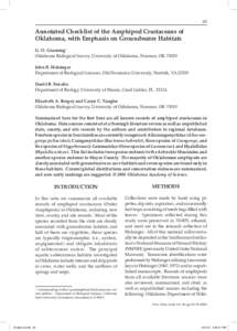 Annotated Checklist of the Amphipod Crustaceans of Oklahoma, with Emphasis on Groundwater Habitats