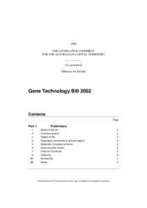 2002 THE LEGISLATIVE ASSEMBLY FOR THE AUSTRALIAN CAPITAL TERRITORY (As presented) (Minister for Health)