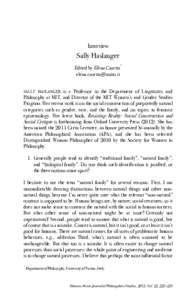 Interview  Sally Haslanger *  Edited by Elena Casetta