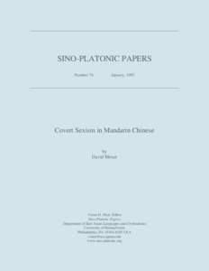 SINO-PLATONIC PAPERS Number 74 January, 1997  Covert Sexism in Mandarin Chinese