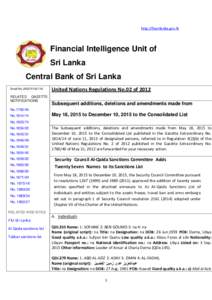 http://fiusrilanka.gov.lk  Financial Intelligence Unit of Sri Lanka Central Bank of Sri Lanka Email No.UNSCR1267/45
