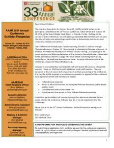 Dear Fellow Exhibitors:  AAAR 2014 Annual Conference Exhibitor Prospectus October 20 – October 24, 2014