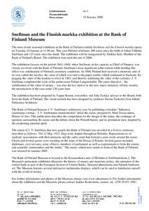 Johan Vilhelm Snellman / Finnish markka / Bank of Finland / Helsinki / Juhani Pallasmaa / Europe / Finland / Fennomans