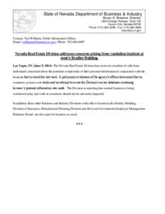 State of Nevada Department of Business & Industry Bruce H. Breslow, Director 1830 College Parkway, Suite 100 Carson City, Nevada[removed]Phone[removed] | Fax[removed]business.nv.gov