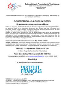 Österreichisch-Französische Vereinigung c/o Dr.Sauer, Beatrixgasse 14a,1030 Wien, mail:[removed] www.oefv.org  Das französische Kulturinstitut und die Österreichisch-Französische Vereinigung laden herzlich ein