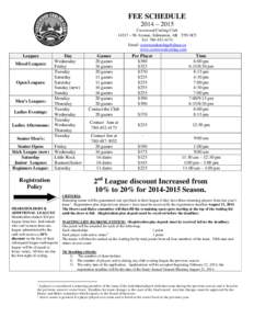 FEE SCHEDULE 2014 – 2015 Crestwood Curling Club 14317 – 96 Avenue, Edmonton, AB T5N 0C5 Tel: [removed]Email: [removed]