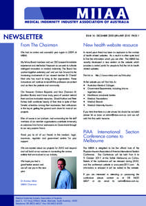 MEDICAL INDEMNITY INDUSTRY ASSOCIATION OF AUSTRALIA  NEWSLETTER ISSUE 16 - DECEMBER 2009/JANUARY[removed]PAGE 1