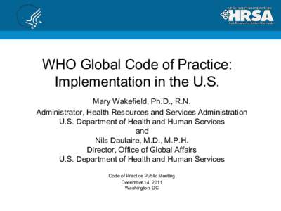 WHO Global Code of Practice: Implementation in the U.S.