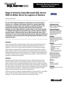 Sega of America Uses Microsoft SQL Server 2000 to Better Serve Its Legions of Gamers