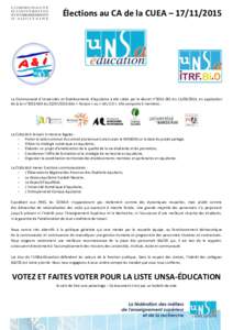 Élections au CA de la CUEA – La Communauté d’Universités et Établissements d’Aquitaine a été créée par le décret n°du, en application de la loi n°dudi
