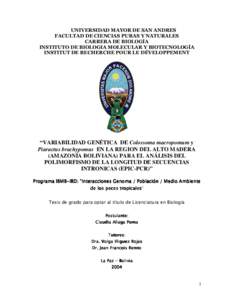 “VARIABILIDAD GENÉTICA DE Colossoma macropomum y Piaractus brachypomus EN LA REGION DEL ALTO MADERA (AMAZONÍA BOLIVIANA) PARA EL ANÁLISIS DEL POLIMORFISMO DE LA LONGITUD DE SECUENCIAS INTRONICAS (EPIC-PCR)”