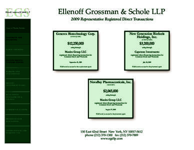 Ellenoff Grossman & Schole LLP 2009 Representative Registered Direct Transactions Areas of Practice Include: New Generation Biofuels Holdings, Inc.