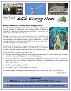 Volume VI, Issue II March & April 2011 BGS Energy News  Building Retuning: A Low-Cost Path to Energy Savings: