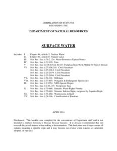 COMPILATION OF STATUTES REGARDING THE DEPARTMENT OF NATURAL RESOURCES  SURFACE WATER