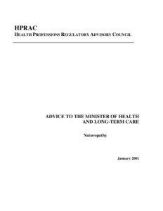 HPRAC HEALTH PROFESSIONS REGULATORY ADVISORY COUNCIL