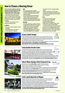 2012 CONFERENCE & FUNCTIONS GUIDE  How to Choose a Meeting Venue There are many conference and meeting venues on the Central Coast and Central Coast Business Review recommends the venue on these pages. When choosing a ve